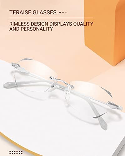TERAISE Frameless Reading Glasses For Women With Blue Light Blocking,Fashion Diamond Cutting Rimless Eyeglasses