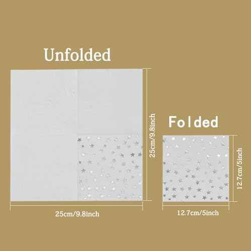 Silver Star Cocktail Napkins 100 Counts 2-Ply 5'' White and Silver Disposable Paper NapkinsPerfect for Birthday Party Supplies Wedding Bridal Shower Baby Shower Valentine's Day+?