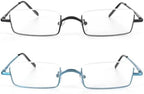 KoKoBin 2 Pairs Half Reading Glasses Square Semi Rimless Readers Metal Frame for Men and Women