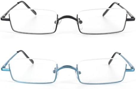 KoKoBin 2 Pairs Half Reading Glasses Square Semi Rimless Readers Metal Frame for Men and Women