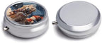 Merry Christmas Cute Dog Snowman Pill Box Portable Mini Travel Pill Organizer Holder 3 Compartment Decorative Round Pills Case Exquisite Daily Vitamin Container for Cod Liver Oil