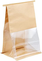 Restaurantware-Bag Tek 6.3 x 5.1 x 10.2 Inch Tin Tie Bags With Windows, 100 Resealable Bakery Bags With Windows - Flat Bottom, For Cookies or Coffee Beans, Kraft Cotton Paper Tin Tie Bags