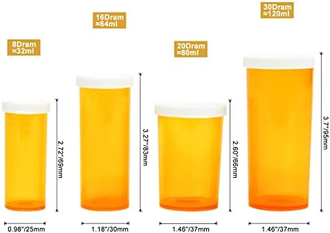 Medicine Bottles Snap Cap Prescription Vials, Easy Open Pill Organizers, Amber Empty with Plastic Caps (8 dram, 12pcs)