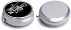 Metal Round Pill Box 3 Compartment, Cute Portable Travel Pill Organizer Small Abstract X-ray Skull Skeleton Playing Guitar Pill Case for Pocket Purse Pill Container Medicine Organizer Box Daily Vitami