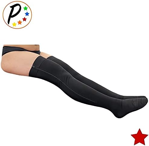 Presadee Closed Toe Thigh High 20-30 mmHg Firm Compression Leg with YKK Zipper (Black, 5)