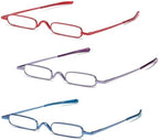 Pocket Reading Glasses with Pen Clip Case - Slim Mini Compact Readers Portable Spring Hinge Eyeglasses (Red, Purple, Blue, +2.50)