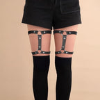 2 Rows Thigh Garters for Women, Leather Leg Harness Adjustable Garter Belt Elastic Thigh Ring Garter Punk Gothic Strap Body Chain Accessories Harness for Leg Women Fashion, Black