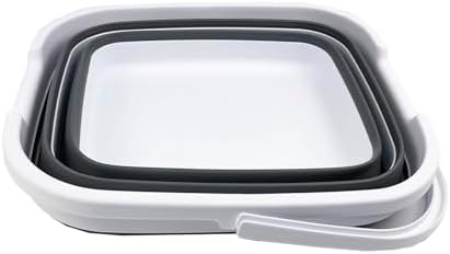 SAMMART Collapsible Rectangular Handy Basket/Bucket (15L Rectangular, White/Steel Grey)