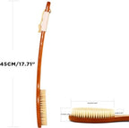 ICANdOIT-17.71Inch Natural Boar Bristles Anti-Slip Curved Long Handle Bath Brush,Bent Handle Shower Scrubber for Exfoliating,Shower Back Brush