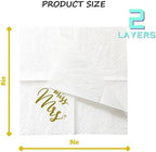 Bridal Shower Cocktail Napkins, 100 Pack Gold From Miss To Mrs Disposable Paper Napkins in Bulk for Bridal Shower Engagement Wedding Bachelorette Table Decorations| 2-Ply, 5x5 Inches (Miss Mrs)