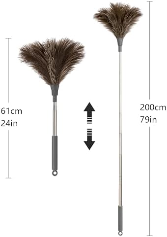Ostrich Feather Duster, 79 Inch (2m) Extra Long Extendable Telescopic Handle Cleaning Tool, Natural Soft Feather Brush for High Ceiling Fan, High Shelves and Home Cleaning