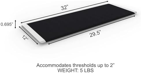 EZ-ACCESS - Door Threshold Ramp, Aluminum Wheelchair Ramp with Non-Slip Surface, Portable Stand Alone Doorway, Angled Entry Plate Threshold Ramp with Pre-Drilled Slots, 32" x 12", Black