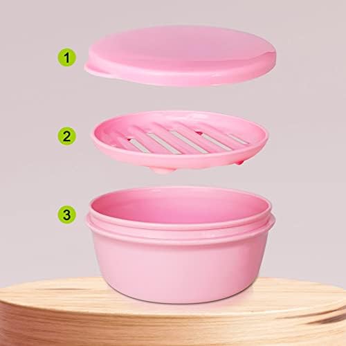 2 Pack Portable Round Soap Dishes, Plastic Soap Container with Lid Leak-Proof Drain Soap Box Holder Soap Container for Home Traveling Outdoor Hiking Camping Gym (Green + Pink)
