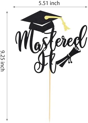 Arthsdite 1Pc Mastered It Cake Topper, College Grad, Class of 2026, Congratulations MBA Graduation Party Decorations Supplies - Black Glitter