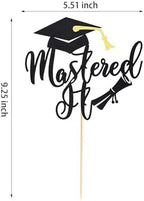 Arthsdite 1Pc Mastered It Cake Topper, College Grad, Class of 2026, Congratulations MBA Graduation Party Decorations Supplies - Black Glitter