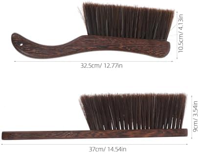 Cabilock Hand Broom Dusting Brush Set with Wood Handles, Thick Bristle Bed Cleaning Brush, Soft Whisk Broom for Sofa, Car, and Household Dusting, 2pcs (Curved + Straight Handle)