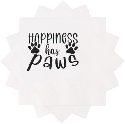 Funny Dog Quotes Cocktail Napkins, 100 Pack Happiness Has Paws Saying Disposable Beverage Paper Cocktail Napkins For Party Table Decor 100Pcs 4.5 x 4.5 2-ply (Happiness Has Paws)