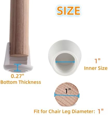 Furnigear Chair Leg Tips Caps Non-Slip Rubber Leg Tips 1” Inner Diameter Chair Leg Floor Protectors Round White, 16 Pack