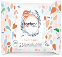 Femfresh Daily Wipes - biodegradable & flushable, Pack of 25 Wipes (Packaging May Vary)