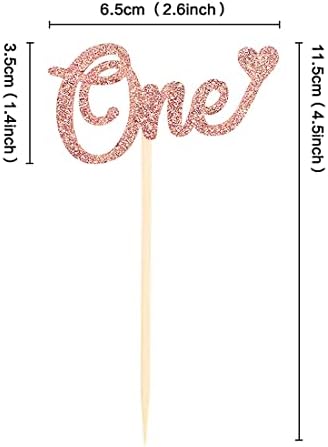 Morndew 24 PCS Rose Gold One/1st Cupcake Toppers for Baby Shower Kids First Birthday Anniversary Party Decorations