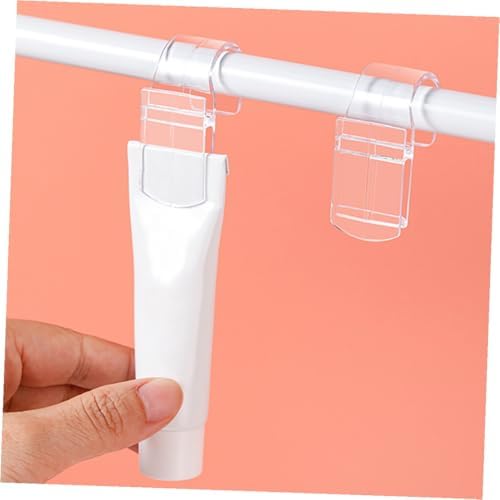 Uonlytech 12pcs Transparent Hanging Clip Hooks for Bathroom Storage Plastic Multi-use Laundry Clips for Toothpaste Facial Items Towel Organization and Home Hanging
