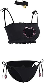 ABAFIP Womens Cute Kawaii Anime Cat Kitten Lingerie set Micro Bikini Strappy Tiny Bra Mini Panty Extreme Swimsuit