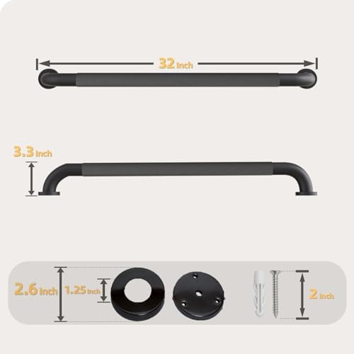 32 Inch Shower Grab Bar, Matte Black Bathroom Grab Bar Handle with Anti-Slip Knurled Grip, Stainless Steel Bath Balance Bar, 1.25" Diameter Bath Safety Bar Support for Seniors Elderly Pregnant
