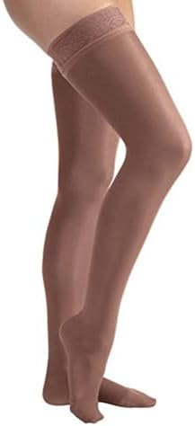 JOBST UltraSheer Thigh High with Lace Silicone Top Band, 15-20 mmHg Compression Stockings, Closed Toe, Medium, Suntan