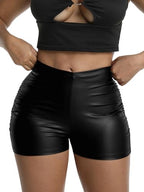 Women's Ruched Faux Leather Shorts High Waist Sexy Stretch Mini Booty Hot Shorts