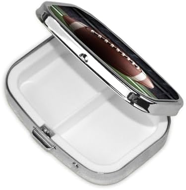 American Football Pill Box 2 Compartment, Small Pill Box for Purse & Pocket, Metal Pill Case with Mirror, Travel Daily Pill Organizer, Portable Medicine Vitamin Holder Unique Gift