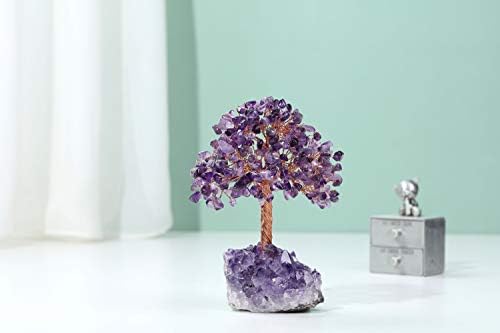 Jovivi Natural Amethyst Healing Crystal Money Tree on Amethyst Cluster Geode Druzy Base Feng Shui Crystals for Home Office Desk Decorations, Wealth, Good Luck