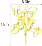 Happy 50th Birthday Cake Topper，Mirrored Gold Acrylic Birthday Topper for Cheers to 50 Years Birthday/Anniversary Party Decoration Ideas, Perfect Keepsake for your family and friends(50th)