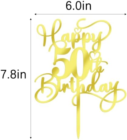 Happy 50th Birthday Cake Topper，Mirrored Gold Acrylic Birthday Topper for Cheers to 50 Years Birthday/Anniversary Party Decoration Ideas, Perfect Keepsake for your family and friends(50th)