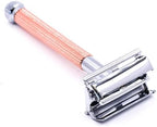 Parker 29L Rose Gold, Long Handle Butterfly Open Double Edge Safety Razor for Men & Women, 5 Parker Premium Platinum Double Edge Razor Blades Included