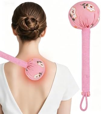 lefeke Manual Massage Hammer, Mugwort Massage Hammer, Handheld Body Percussion Tool for Back Neck Shoulder Leg Muscle Relief 26cm-Pink