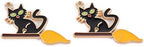10Pcs Halloween Cat with Broom Charms Jewelry Findings Pendant Ornament Alloy Enamel Pendants for Necklace Bracelet Jewelry Making, Lime, 19.5x34x1.5mm, Hole: 2mm