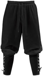 Mens Pirate Pants Medieval Viking Costume, Renaissance Lace-up Ankle Banded Trousers Cotton Linen Cosplay Outfits