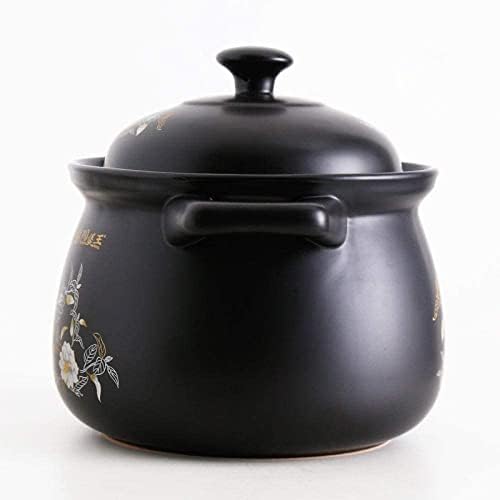TEmkin Terracotta Stew Pot Clay Casserole Pot Ceramic Casserole - High temperature cooking, even heating and good heat insulation effect-Black_Capacity 3.8L (Black capacity 3.8L)