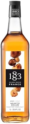 1883 Roasted Hazelnut Syrup for Coffee & Drinks, Made in France, 1 Liter Glass Bottle