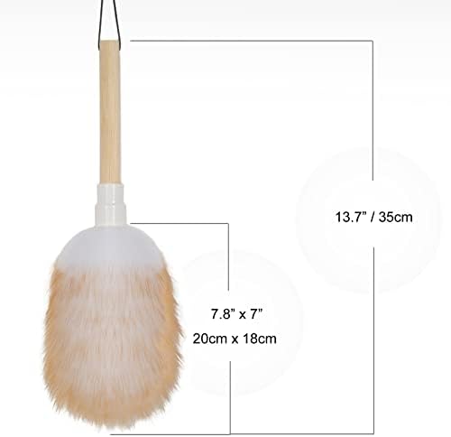 Feather Duster, Lambswool Duster for Cleaning Set of 2, Wooden Handle with Hanging Rope, Washable Reusable Small Hand Duster for Cleaning Wall Plant Desk, Blind Cleaner Duster Tool