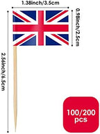 AhfuLife UK Flag Toothpick Flags Picks, 100/200 Pcs Small Tiny UK Cupcake Toppers Stick Flags Double-sided for World Cup, National Day, Birthday Party Decorations, Cake Flags