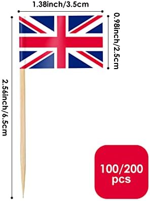 AhfuLife UK Flag Toothpick Flags Picks, 100/200 Pcs Small Tiny UK Cupcake Toppers Stick Flags Double-sided for World Cup, National Day, Birthday Party Decorations, Cake Flags