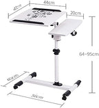 Side Table, Overbed Table with Wheels Height Adjustable Laptop Table, Portable Desk Hospital Bed Tray Table with Tilt Feature, Lightweight Chair/Bed Table for Elderly, Use for Home Meals, Wo