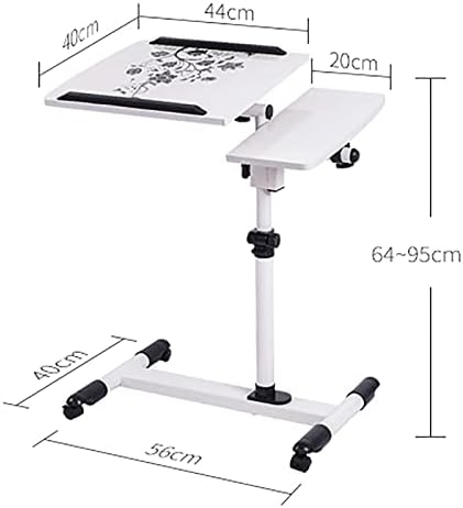 Side Table, Overbed Table with Wheels Height Adjustable Laptop Table, Portable Desk Hospital Bed Tray Table with Tilt Feature, Lightweight Chair/Bed Table for Elderly, Use for Home Meals, Wo