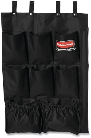 Rubbermaid Commercial Products 9-Pocket Housekeeping Cart Organizer, Black, Garbage Bin Caddy for Cleaning Supplies, Compatible with Any Cart for Spray Bottles/Supplies/Brushes/Liners/Bags