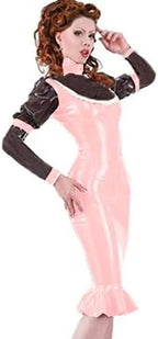 Long Sleeve Ruffles Women Dress Sexy PVC Patent Leather Turtleneck Dress Elegant Party Dress Clubwear for Women,Lotus Root Pink,M