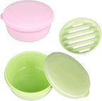 Plastic Soap Container, Soap Bar Holder Travel Case Portable Round Soap Dishes with Lid Leak-Proof Soap Box for Shampoo Bar (Pink & Green)