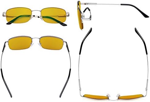 Eyekepper Computer Glasses Men Women - Blue Light Blocking Reading Glasses with Amber Tinted Filter Lens - Memory Titamiun Readers - Half Rim,Silver +2.50
