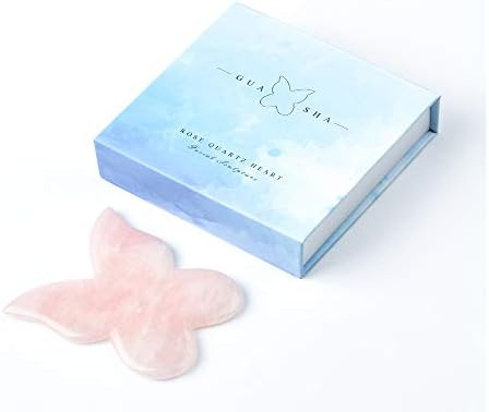 Natural Rose Quartz Jade Gua Sha Butterfly Scraping Massage Tool Genuine Rose Quartz Healing Gemstone for Facial Lifting and Tightening Massage Anti-Wrinkles Anti-Aging