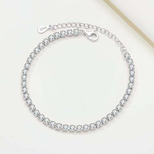 925 Sterling Silver Bracelet for Women,Silver Bracelet Chain Presents for Sister Daughter and Friend, Women's Jewelry for the Daily Occasion (Silvery | Tennis Chain)